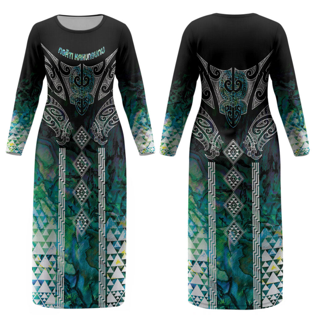 Aotearoa Maori Iwi Heritage Couples Matching Long Sleeve Bodycon Dress and Long Sleeve Button Shirt Ngati Kahungunu Paua Shell Turquoise LT7 - Polynesian Pride
