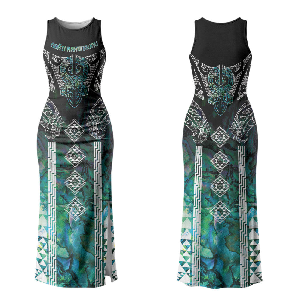 Aotearoa Maori Iwi Heritage Couples Matching Tank Maxi Dress and Hawaiian Shirt Ngati Kahungunu Paua Shell Turquoise LT7 - Polynesian Pride