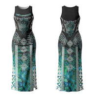Aotearoa Maori Iwi Heritage Couples Matching Tank Maxi Dress and Hawaiian Shirt Ngati Kahungunu Paua Shell Turquoise LT7 - Polynesian Pride
