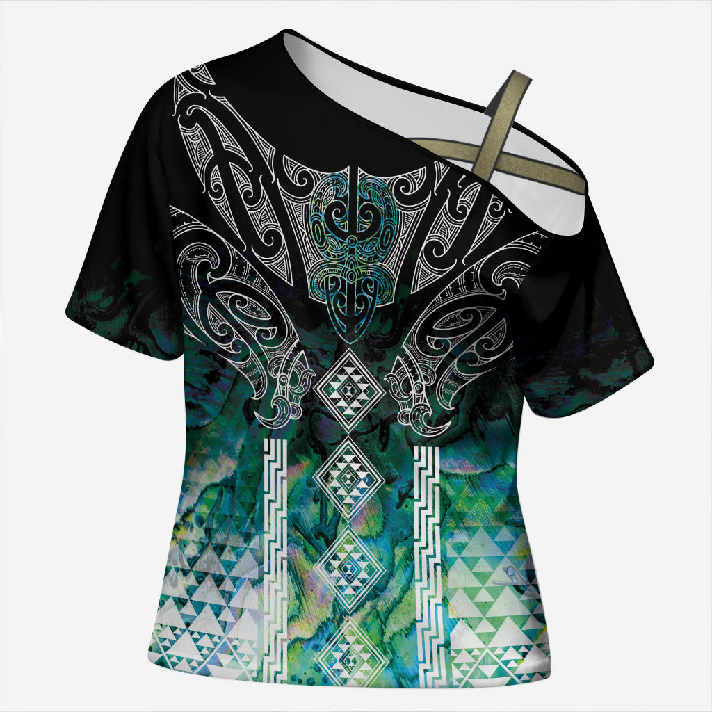 Aotearoa Maori Iwi Heritage Cross Shoulder Shirt Ngati Kahungunu Paua Shell Turquoise LT7 Female Green Blue - Polynesian Pride