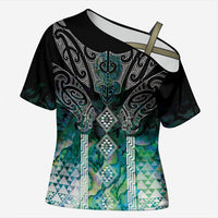 Aotearoa Maori Iwi Heritage Cross Shoulder Shirt Ngati Kahungunu Paua Shell Turquoise LT7 Female Green Blue - Polynesian Pride