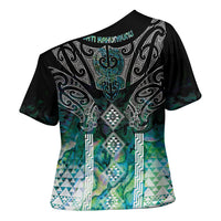 Aotearoa Maori Iwi Heritage Cross Shoulder Shirt Ngati Kahungunu Paua Shell Turquoise LT7 - Polynesian Pride