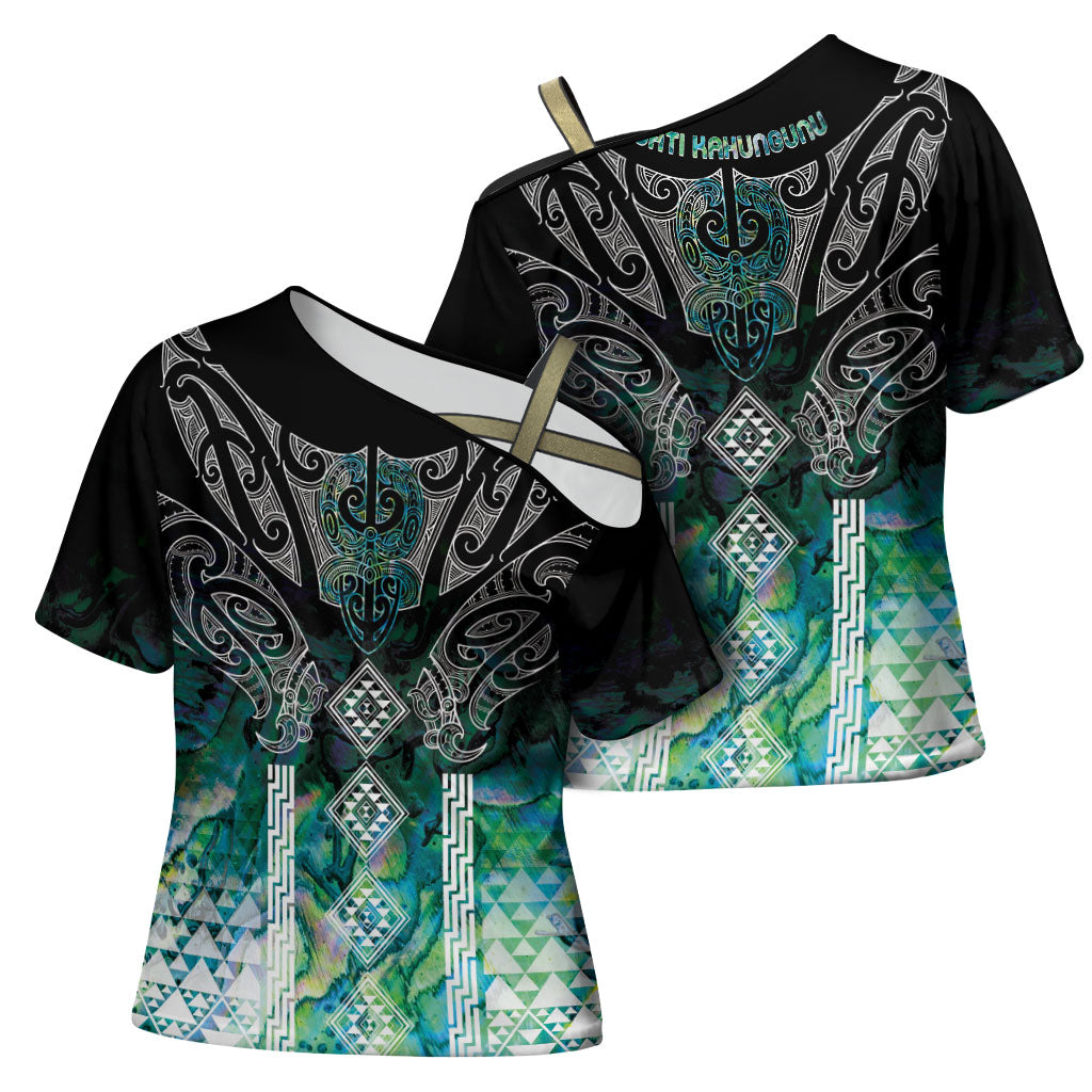 Aotearoa Maori Iwi Heritage Cross Shoulder Shirt Ngati Kahungunu Paua Shell Turquoise LT7 - Polynesian Pride