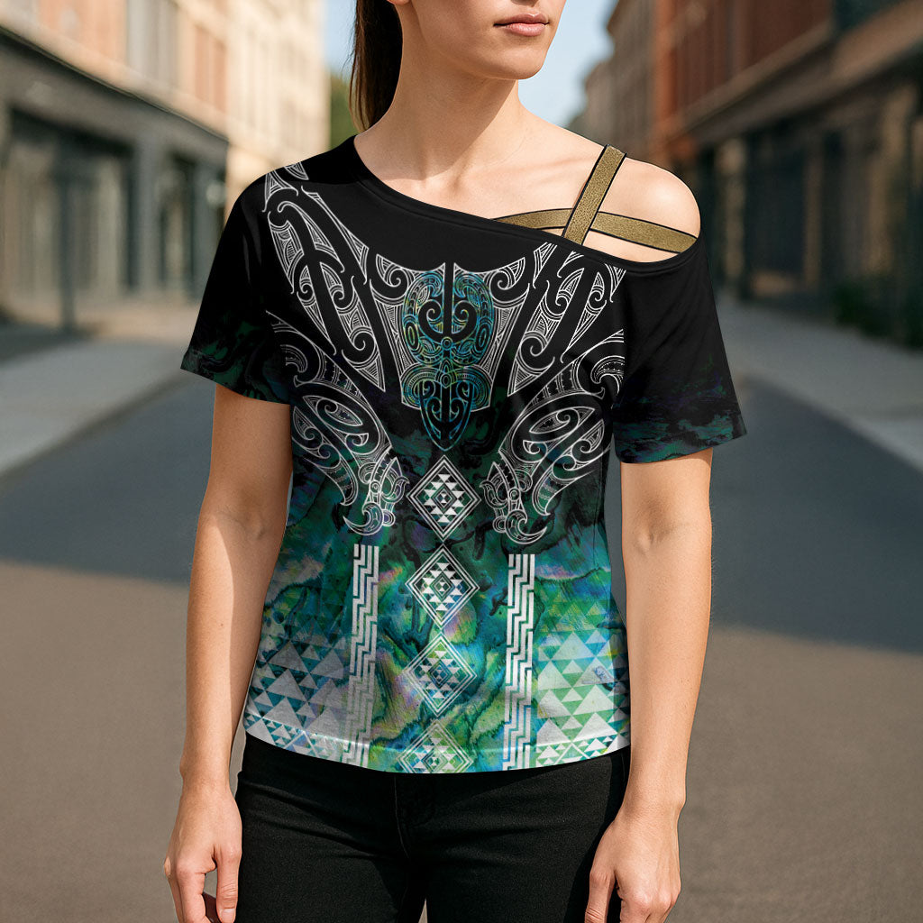 Aotearoa Maori Iwi Heritage Cross Shoulder Shirt Ngati Kahungunu Paua Shell Turquoise LT7 - Polynesian Pride