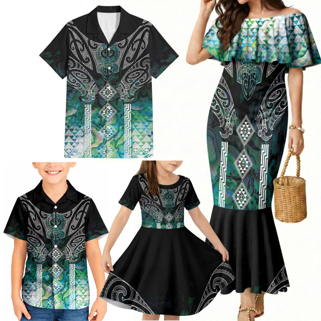 Aotearoa Maori Iwi Heritage Family Matching Mermaid Dress and Hawaiian Shirt Ngati Kahungunu Paua Shell Turquoise LT7 - Polynesian Pride