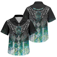 Aotearoa Maori Iwi Heritage Family Matching Off The Shoulder Long Sleeve Dress and Hawaiian Shirt Ngati Kahungunu Paua Shell Turquoise LT7 Son's Shirt Green Blue - Polynesian Pride