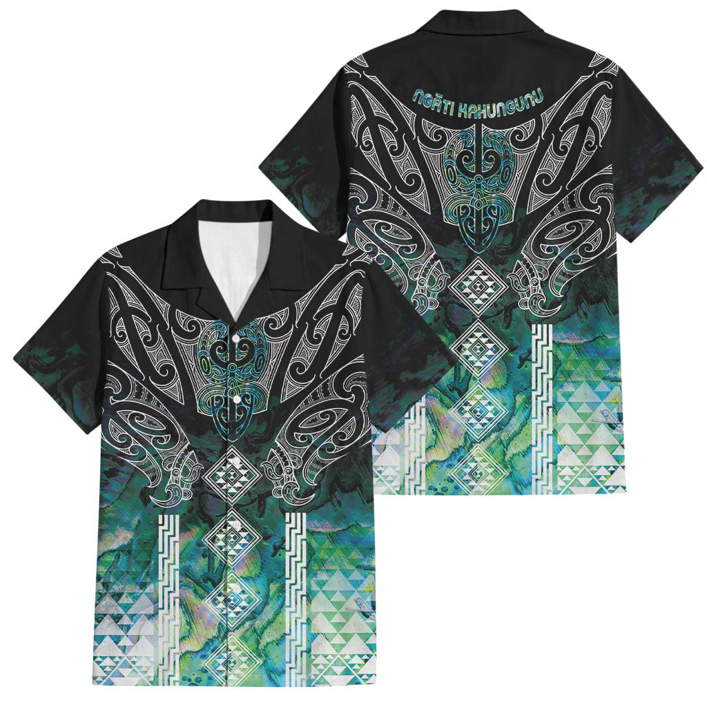 Aotearoa Maori Iwi Heritage Family Matching Short Sleeve Bodycon Dress and Hawaiian Shirt Ngati Kahungunu Paua Shell Turquoise LT7 Dad's Shirt - Short Sleeve Green Blue - Polynesian Pride