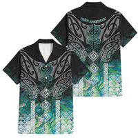 Aotearoa Maori Iwi Heritage Family Matching Short Sleeve Bodycon Dress and Hawaiian Shirt Ngati Kahungunu Paua Shell Turquoise LT7 Dad's Shirt - Short Sleeve Green Blue - Polynesian Pride