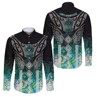 Aotearoa Maori Iwi Heritage Family Matching Tank Maxi Dress and Hawaiian Shirt Ngati Kahungunu Paua Shell Turquoise LT7 Dad's Shirt - Long Sleeve Green Blue - Polynesian Pride