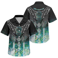 Aotearoa Maori Iwi Heritage Family Matching Tank Maxi Dress and Hawaiian Shirt Ngati Kahungunu Paua Shell Turquoise LT7 Son's Shirt Green Blue - Polynesian Pride