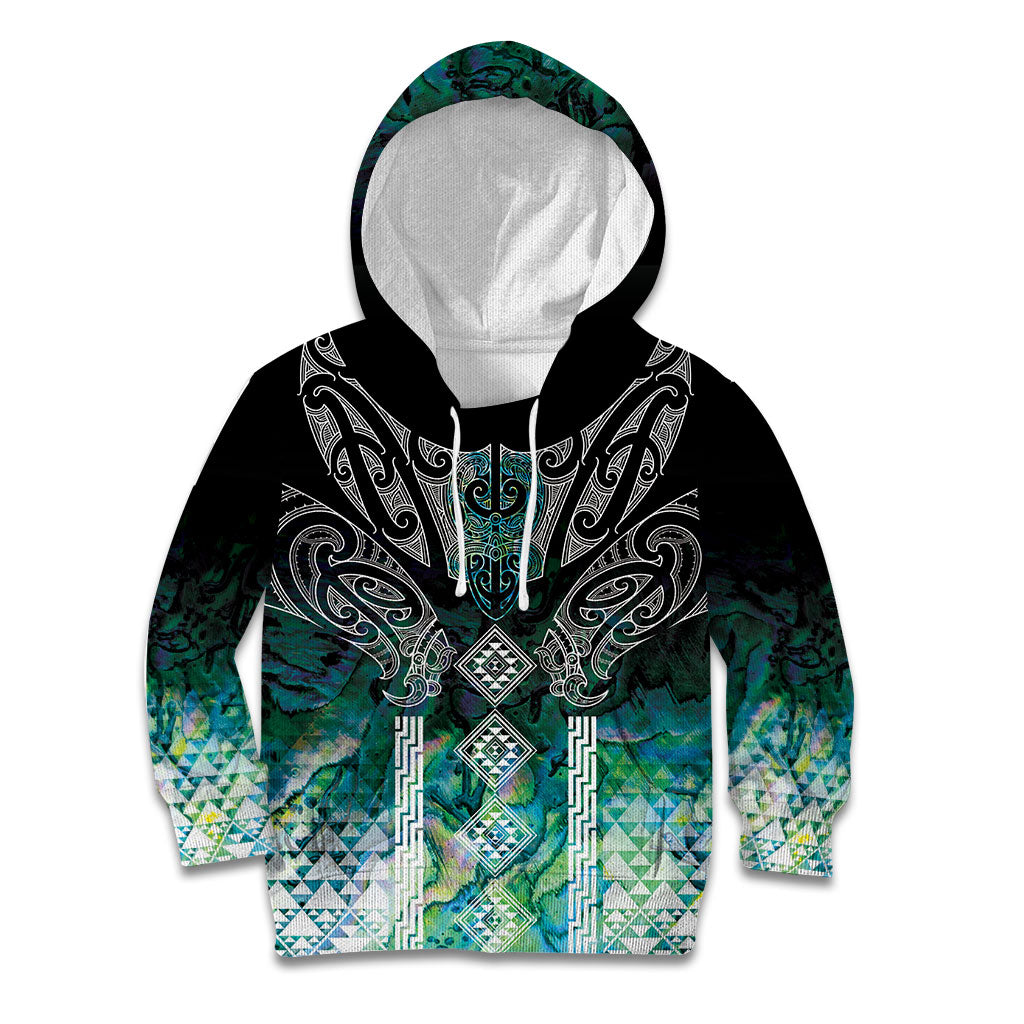 Aotearoa Maori Iwi Heritage Kid Hoodie Ngati Kahungunu Paua Shell Turquoise LT7 Hoodie Green Blue - Polynesian Pride