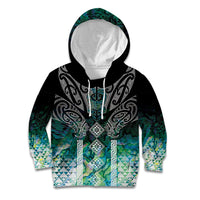 Aotearoa Maori Iwi Heritage Kid Hoodie Ngati Kahungunu Paua Shell Turquoise LT7 Hoodie Green Blue - Polynesian Pride