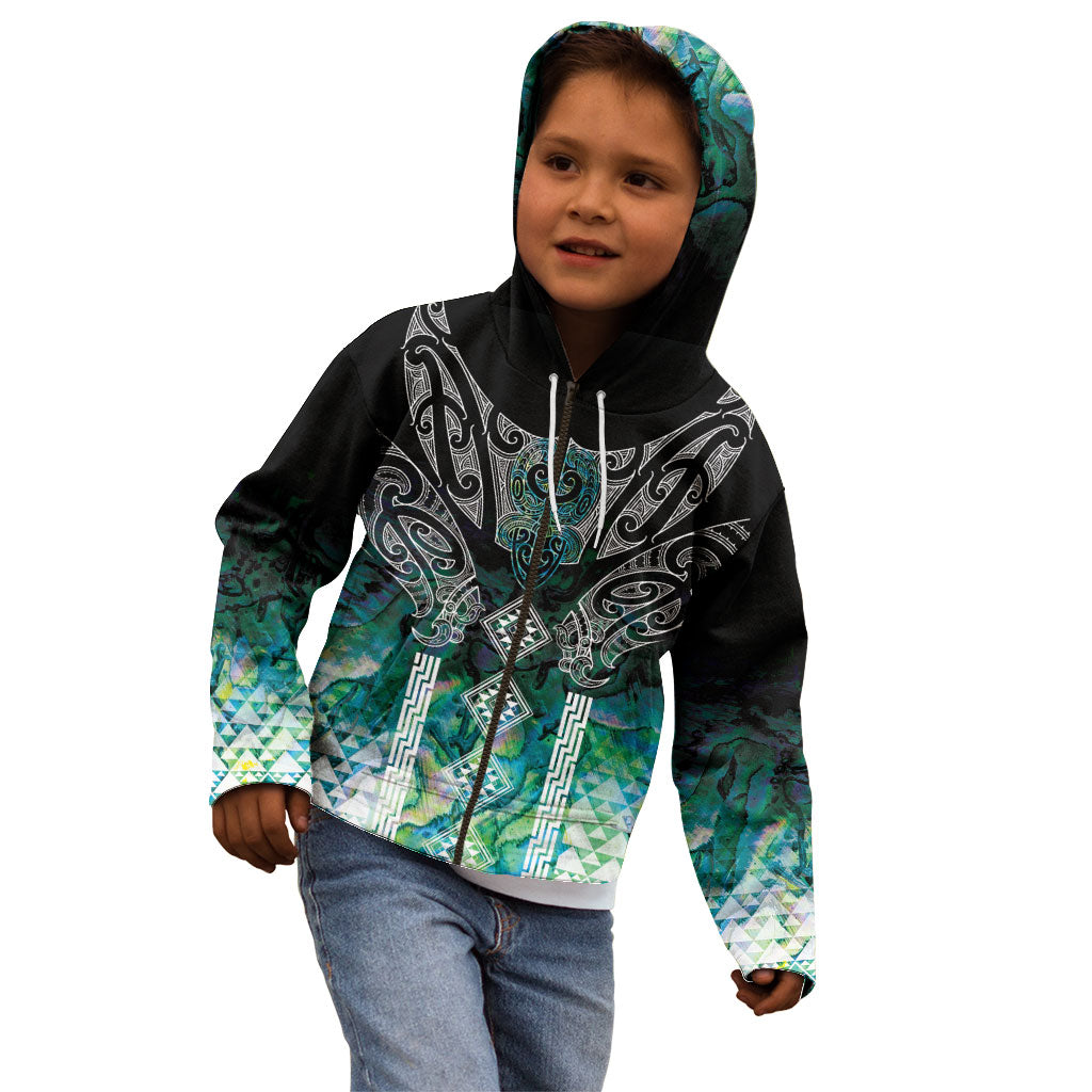 Aotearoa Maori Iwi Heritage Kid Hoodie Ngati Kahungunu Paua Shell Turquoise LT7 - Polynesian Pride