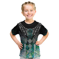 Aotearoa Maori Iwi Heritage Kid T Shirt Ngati Kahungunu Paua Shell Turquoise LT7 Green Blue - Polynesian Pride