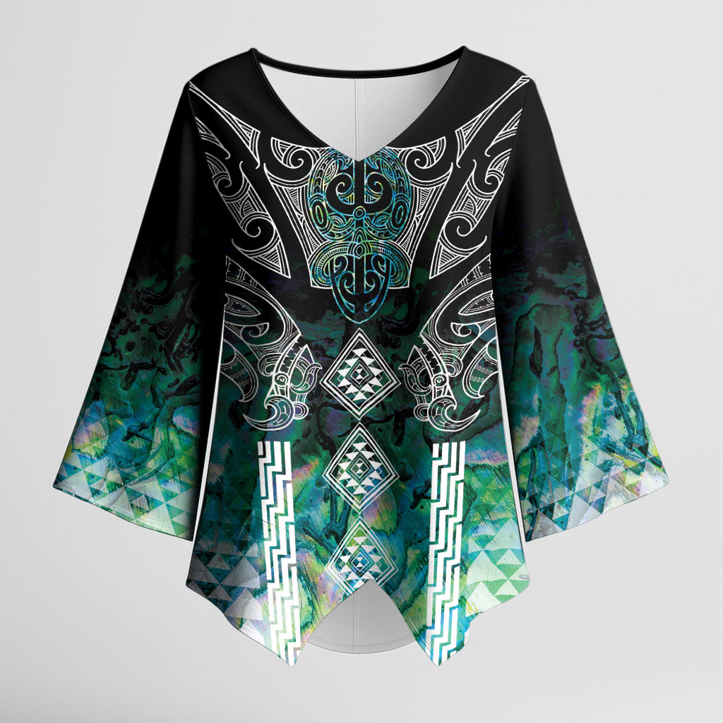 Aotearoa Maori Iwi Heritage Kimono Sleeve Blouse Ngati Kahungunu Paua Shell Turquoise LT7 Female Green Blue - Polynesian Pride
