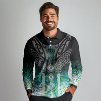Aotearoa Maori Iwi Heritage Long Sleeve Polo Shirt Ngati Kahungunu Paua Shell Turquoise LT7 - Polynesian Pride