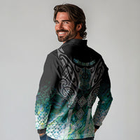 Aotearoa Maori Iwi Heritage Long Sleeve Polo Shirt Ngati Kahungunu Paua Shell Turquoise LT7 - Polynesian Pride