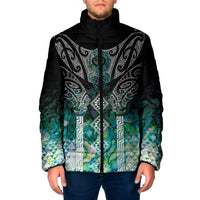 Aotearoa Maori Iwi Heritage Padded Jacket Ngati Kahungunu Paua Shell Turquoise LT7 Men Green Blue - Polynesian Pride