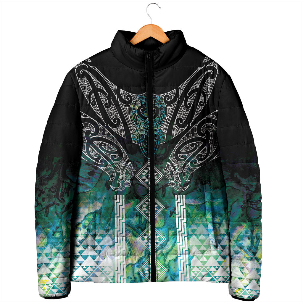 Aotearoa Maori Iwi Heritage Padded Jacket Ngati Kahungunu Paua Shell Turquoise LT7 - Polynesian Pride
