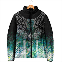 Aotearoa Maori Iwi Heritage Padded Jacket Ngati Kahungunu Paua Shell Turquoise LT7 - Polynesian Pride
