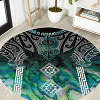Aotearoa Maori Iwi Heritage Round Carpet Ngati Kahungunu Paua Shell Turquoise LT7 Green Blue - Polynesian Pride
