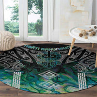 Aotearoa Maori Iwi Heritage Round Carpet Ngati Kahungunu Paua Shell Turquoise LT7 - Polynesian Pride