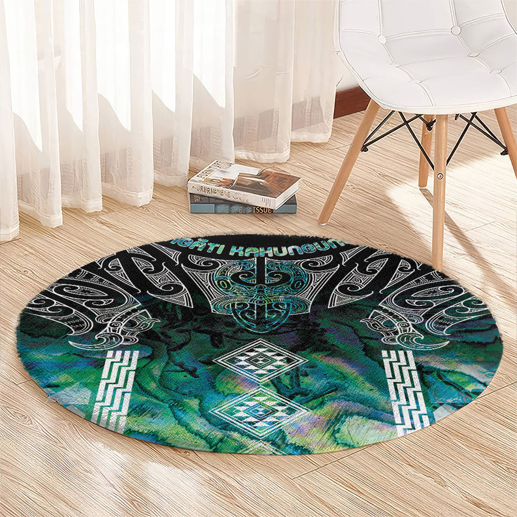 Aotearoa Maori Iwi Heritage Round Carpet Ngati Kahungunu Paua Shell Turquoise LT7 - Polynesian Pride