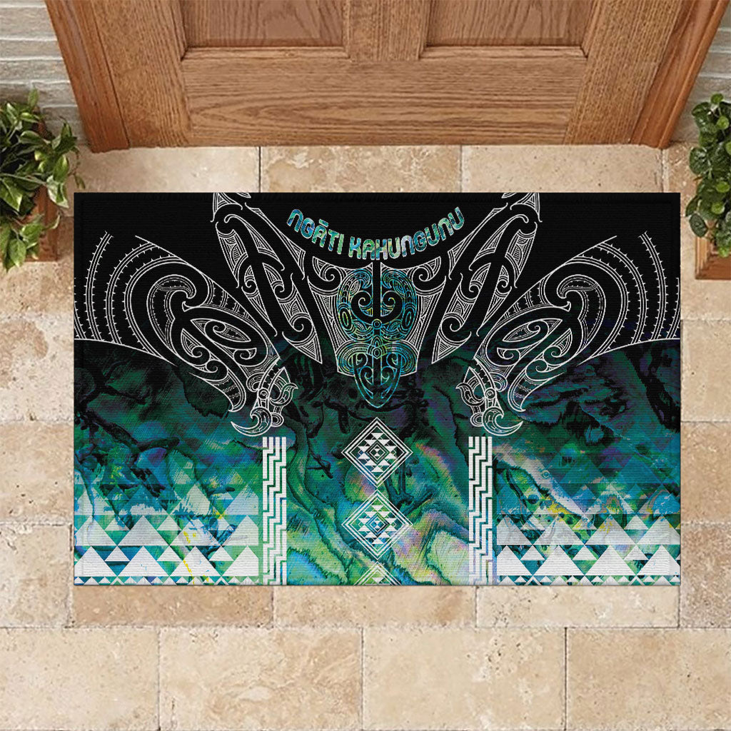 Aotearoa Maori Iwi Heritage Rubber Doormat Ngati Kahungunu Paua Shell Turquoise LT7 Green Blue - Polynesian Pride