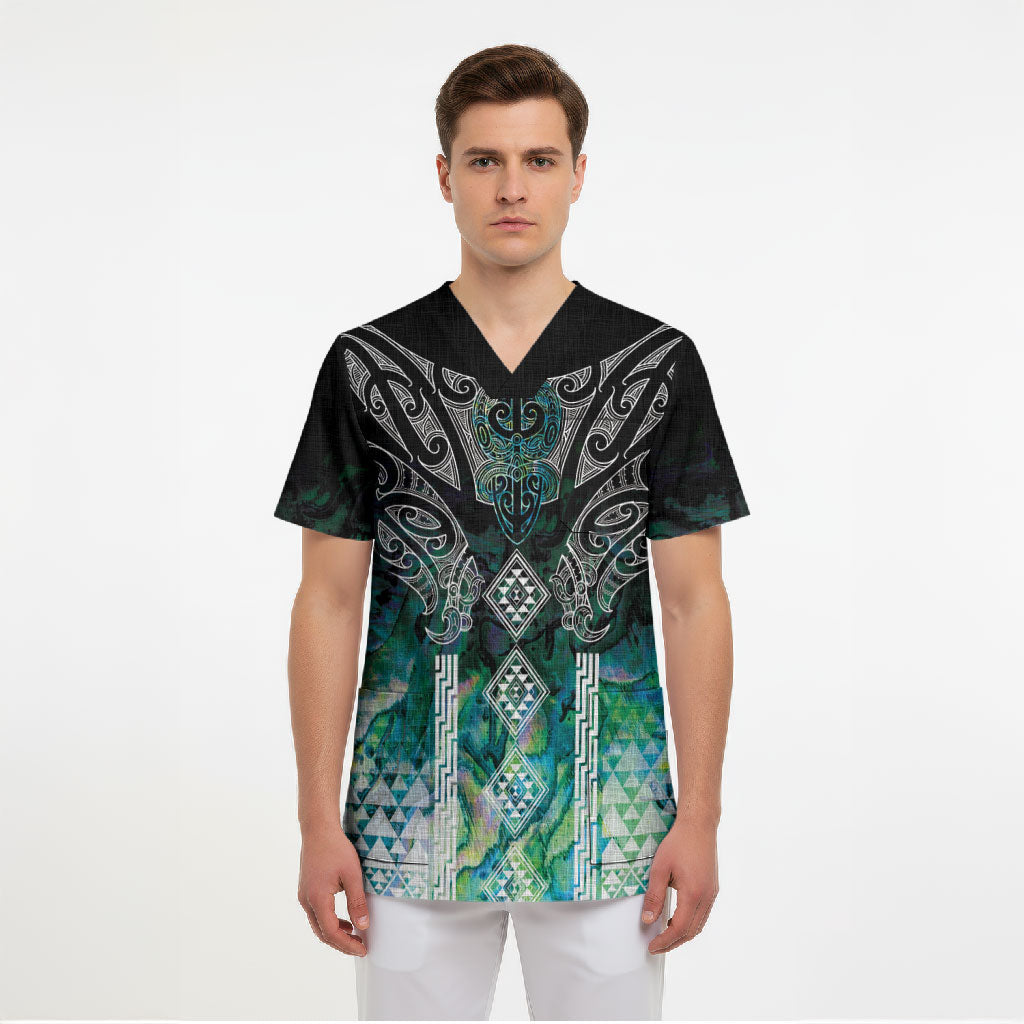 Aotearoa Maori Iwi Heritage Scrub Top Ngati Kahungunu Paua Shell Turquoise LT7 - Polynesian Pride