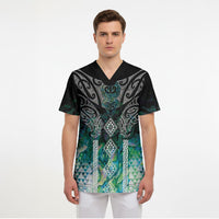 Aotearoa Maori Iwi Heritage Scrub Top Ngati Kahungunu Paua Shell Turquoise LT7 - Polynesian Pride