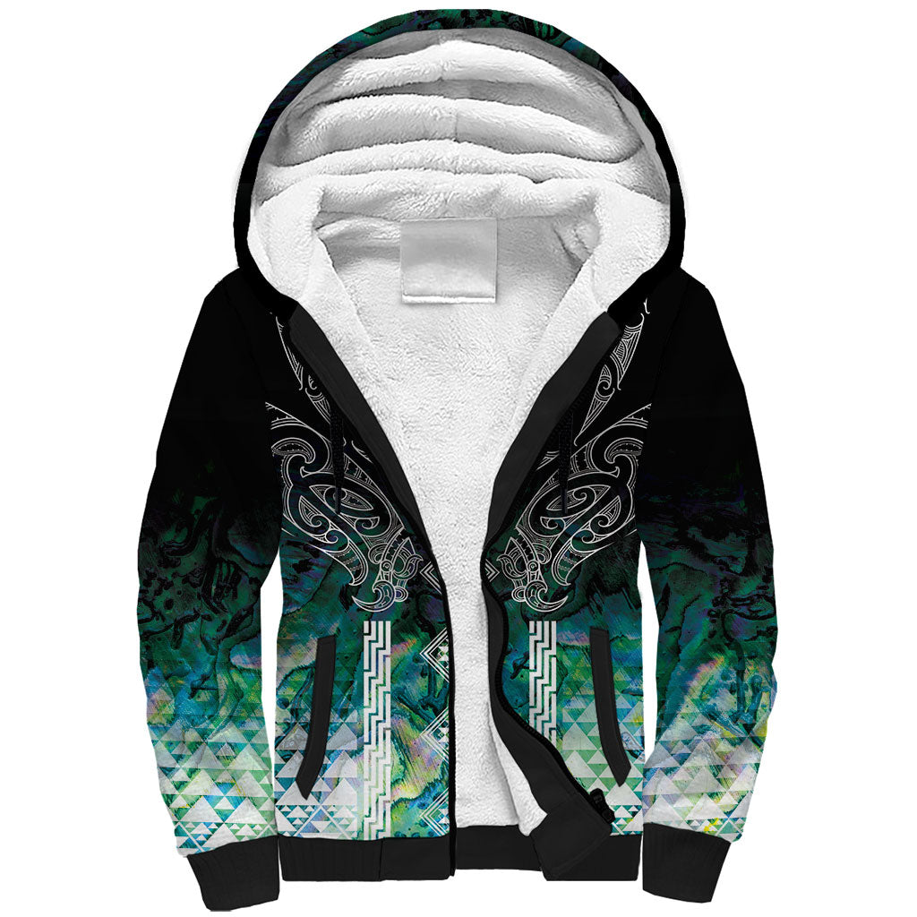 Aotearoa Maori Iwi Heritage Sherpa Hoodie Ngati Kahungunu Paua Shell Turquoise LT7 Unisex Green Blue - Polynesian Pride