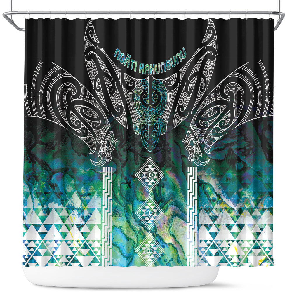 Aotearoa Maori Iwi Heritage Shower Curtain Ngati Kahungunu Paua Shell Turquoise LT7 Green Blue - Polynesian Pride