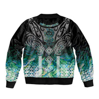 Aotearoa Maori Iwi Heritage Sleeve Zip Bomber Jacket Ngati Kahungunu Paua Shell Turquoise LT7 - Polynesian Pride