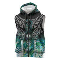 Aotearoa Maori Iwi Heritage Sleeveless Zip Hoodie Ngati Kahungunu Paua Shell Turquoise LT7 Green Blue - Polynesian Pride