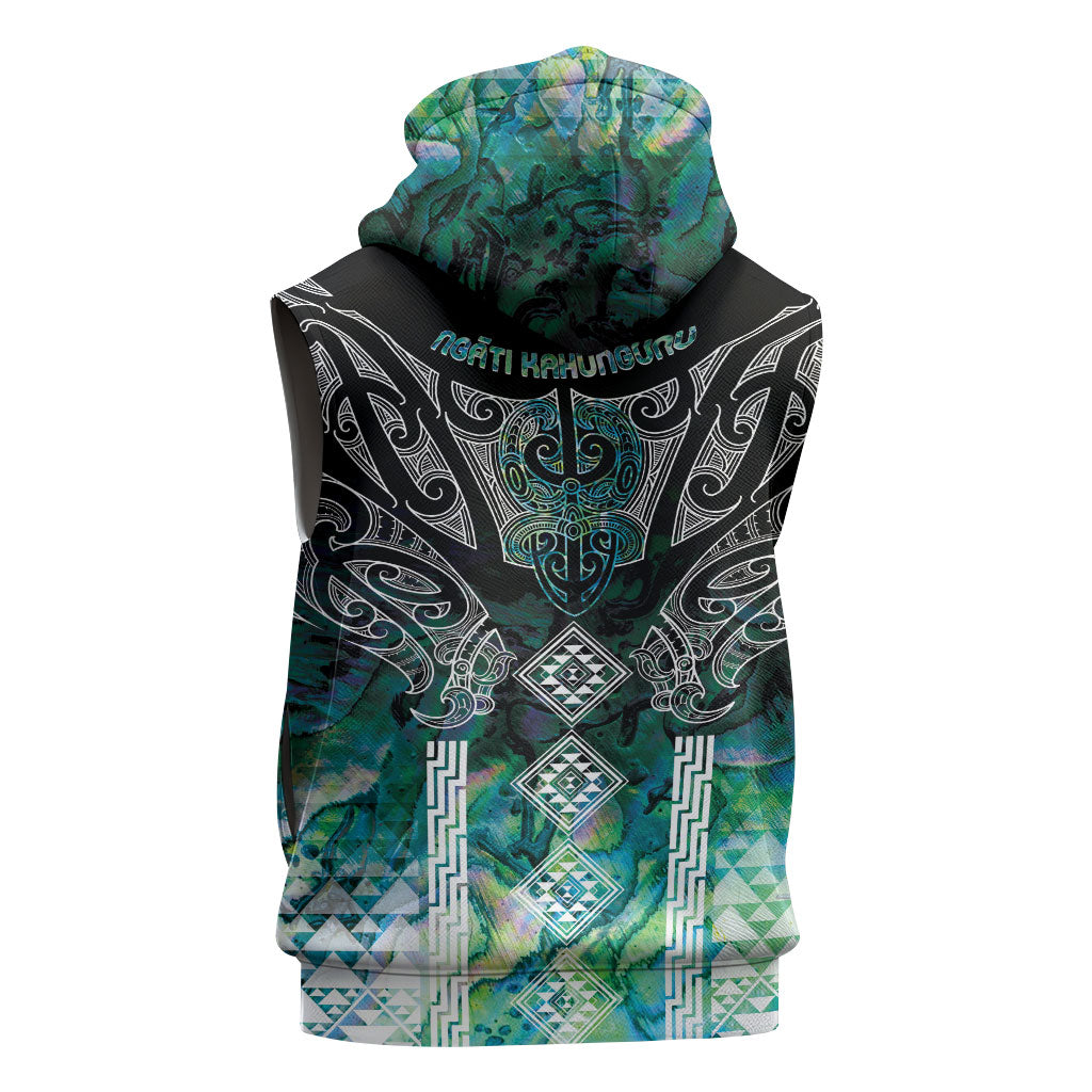 Aotearoa Maori Iwi Heritage Sleeveless Zip Hoodie Ngati Kahungunu Paua Shell Turquoise LT7 - Polynesian Pride