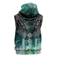 Aotearoa Maori Iwi Heritage Sleeveless Zip Hoodie Ngati Kahungunu Paua Shell Turquoise LT7 - Polynesian Pride