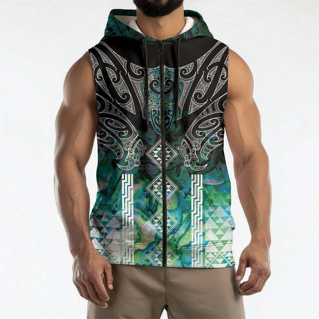 Aotearoa Maori Iwi Heritage Sleeveless Zip Hoodie Ngati Kahungunu Paua Shell Turquoise LT7 - Polynesian Pride