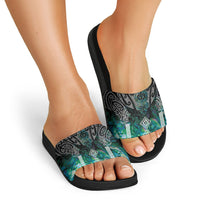 Aotearoa Maori Iwi Heritage Slide Sandals Ngati Kahungunu Paua Shell Turquoise LT7 - Polynesian Pride
