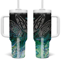 Aotearoa Maori Iwi Heritage Tumbler With Handle Ngati Kahungunu Paua Shell Turquoise LT7 One Size: 40 oz Green Blue - Polynesian Pride