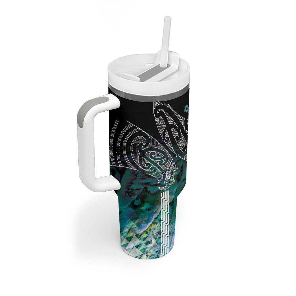Aotearoa Maori Iwi Heritage Tumbler With Handle Ngati Kahungunu Paua Shell Turquoise LT7 - Polynesian Pride
