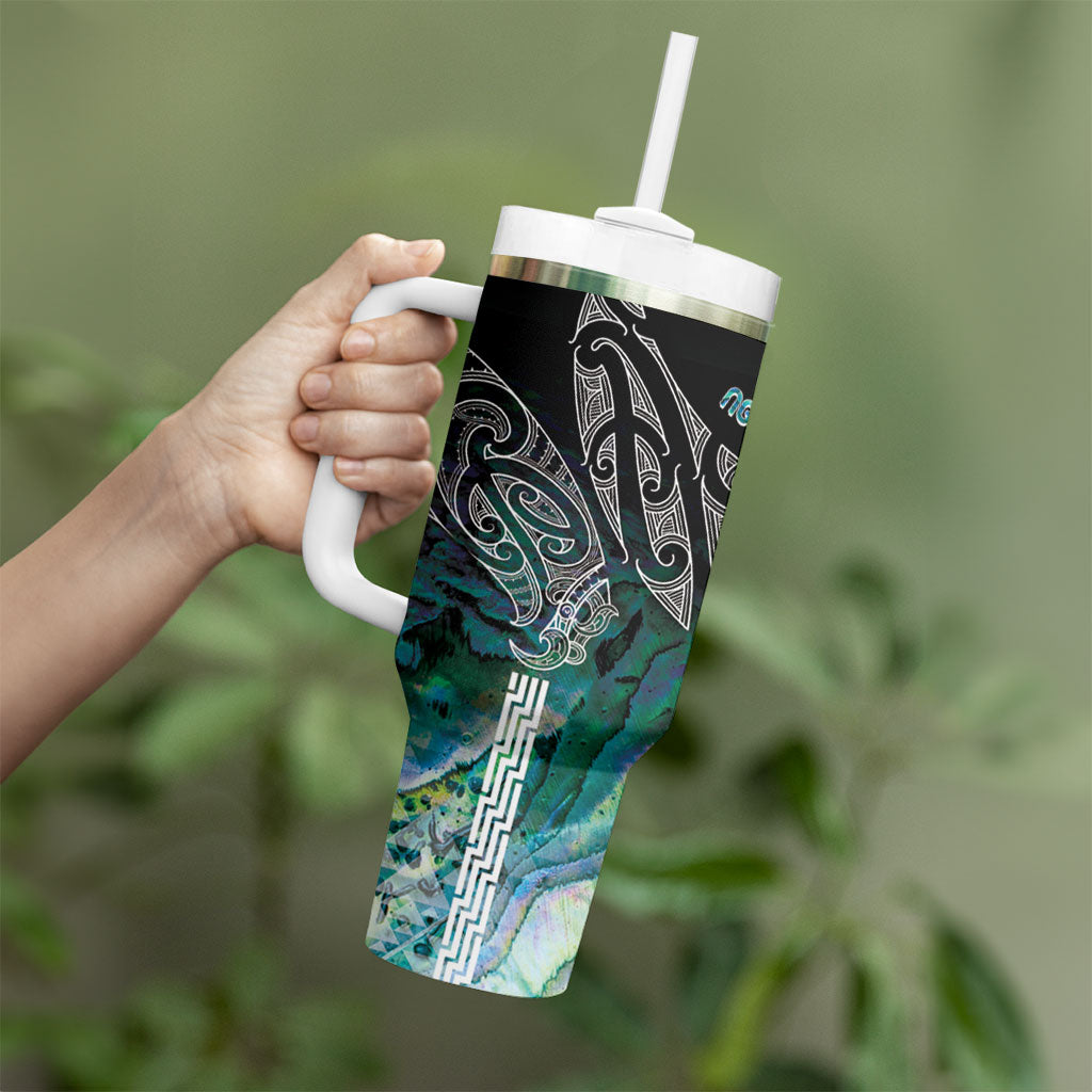 Aotearoa Maori Iwi Heritage Tumbler With Handle Ngati Kahungunu Paua Shell Turquoise LT7 - Polynesian Pride