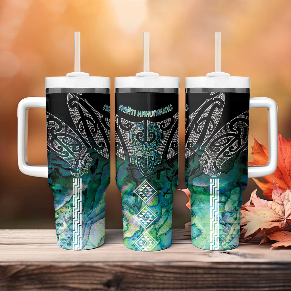 Aotearoa Maori Iwi Heritage Tumbler With Handle Ngati Kahungunu Paua Shell Turquoise LT7 - Polynesian Pride