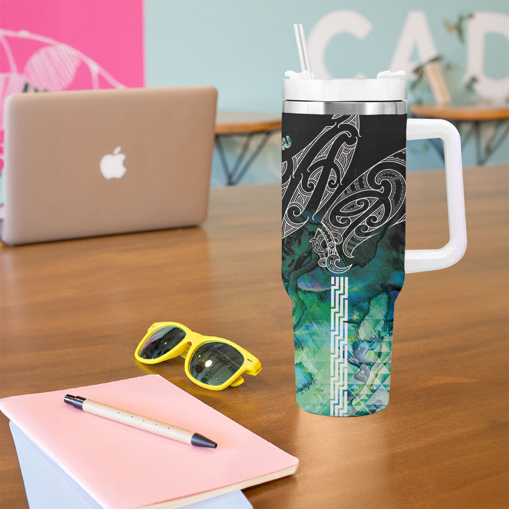 Aotearoa Maori Iwi Heritage Tumbler With Handle Ngati Kahungunu Paua Shell Turquoise LT7 - Polynesian Pride