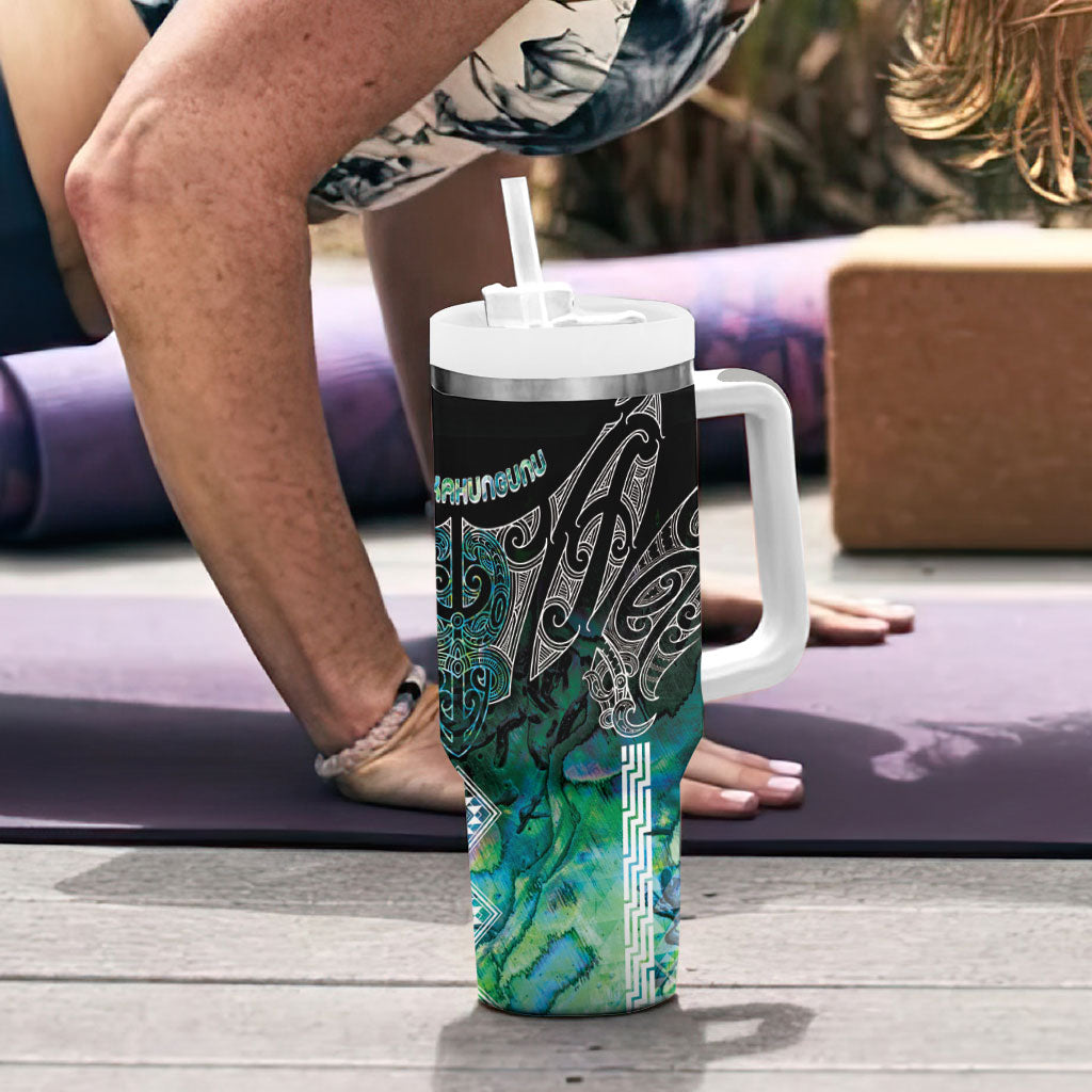 Aotearoa Maori Iwi Heritage Tumbler With Handle Ngati Kahungunu Paua Shell Turquoise LT7 - Polynesian Pride