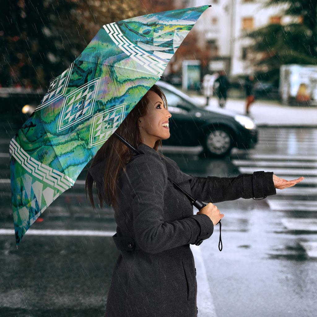 Aotearoa Maori Iwi Heritage Umbrella Ngati Kahungunu Paua Shell Turquoise LT7 - Polynesian Pride