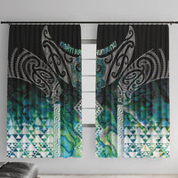 Aotearoa Maori Iwi Heritage Window Curtain Ngati Kahungunu Paua Shell Turquoise LT7 With Hooks Green Blue - Polynesian Pride