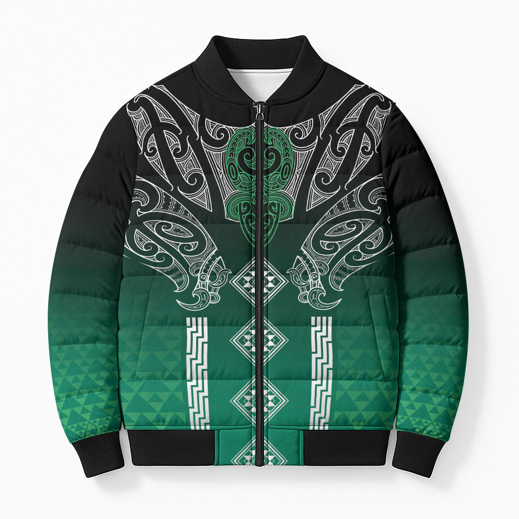 Aotearoa Maori Iwi Heritage Bomber Puffer Jacket Ngai Tahu Pounamu Green LT7 Unisex Jade Green - Polynesian Pride