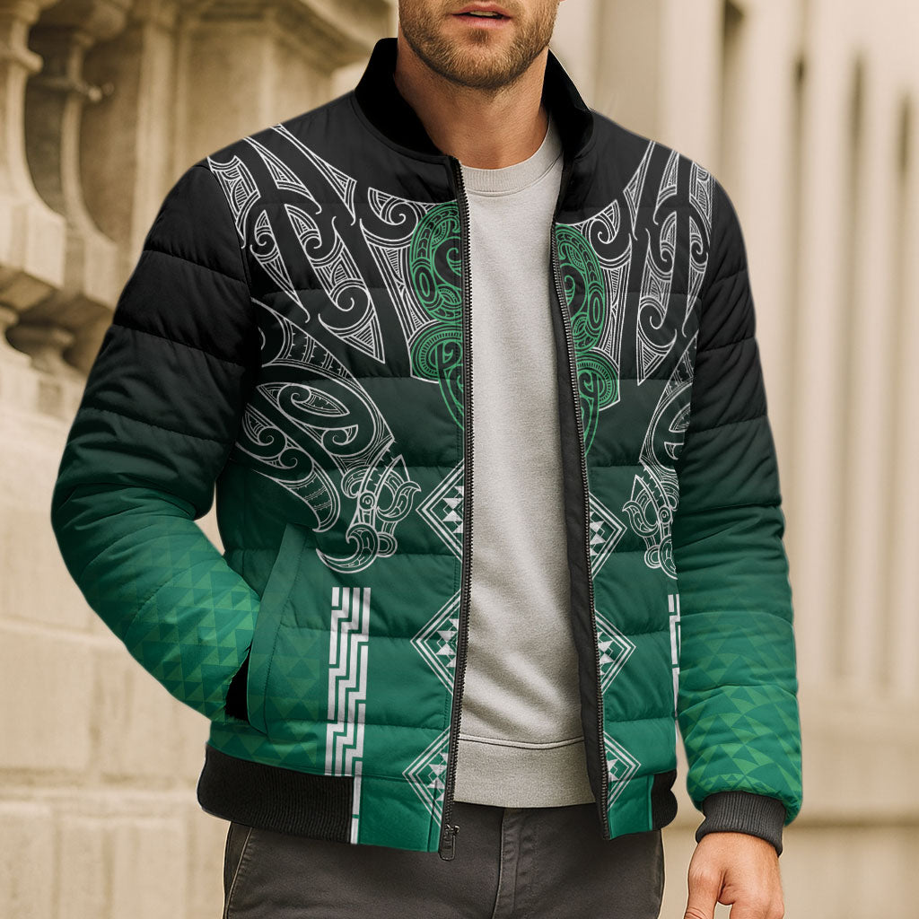 Aotearoa Maori Iwi Heritage Bomber Puffer Jacket Ngai Tahu Pounamu Green LT7 - Polynesian Pride