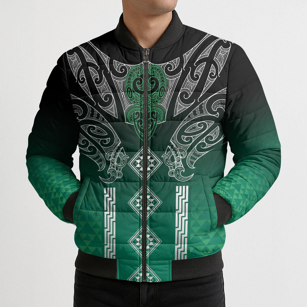 Aotearoa Maori Iwi Heritage Bomber Puffer Jacket Ngai Tahu Pounamu Green LT7 - Polynesian Pride