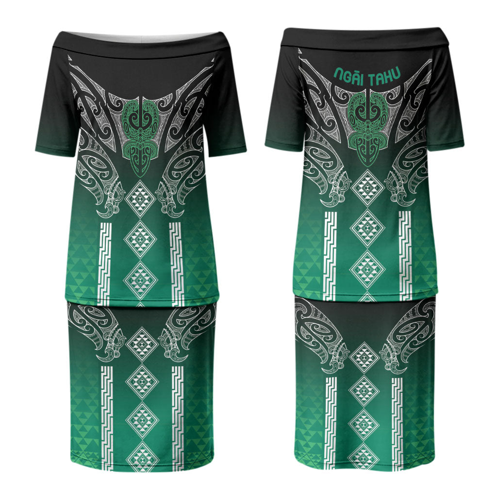 Aotearoa Maori Iwi Heritage Couples Matching Puletasi and Hawaiian Shirt Ngai Tahu Pounamu Green LT7 - Polynesian Pride